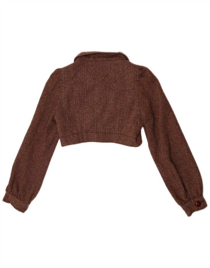 Zara Chaqueta Bolero para Mujer UK 10 Small Brown Herringbone Wool