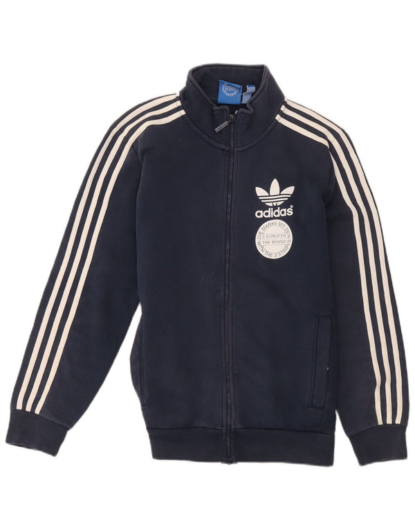 Adidas Mens Graphic Chándal Top Chaqueta Pequeña Azul Marino Algodón