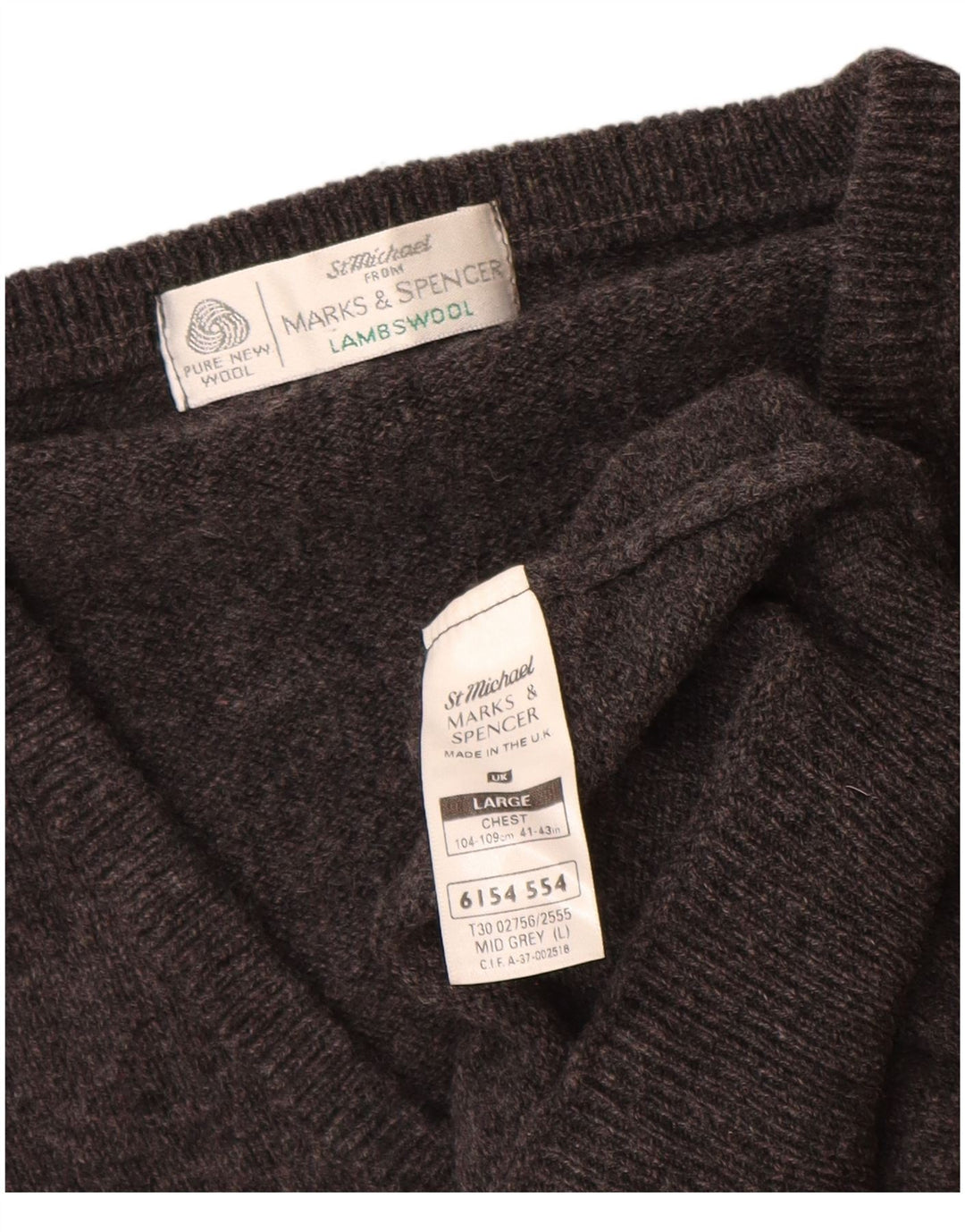 Marks & Spencer Jersey con cuello en V para hombre de lana de cordero moteada gris grande