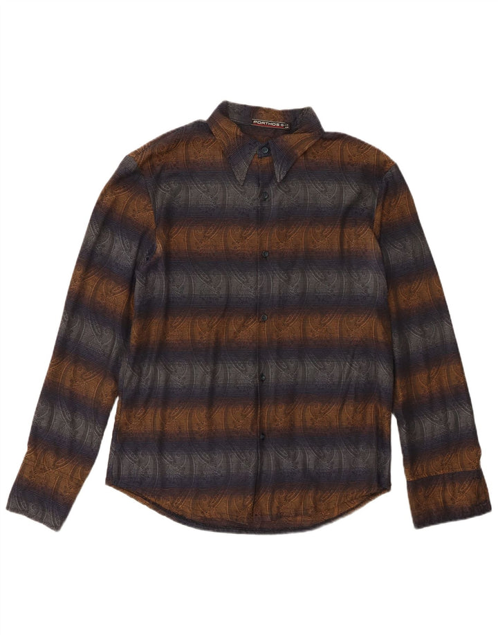 Camisa Vintage Hombre Medio Azul Marino Paisley Poliéster