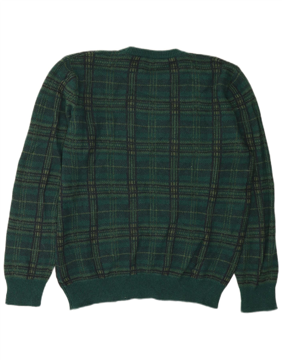 Benetton Jersey De Cuello Redondo Hombre XL Lana A Cuadros Verde