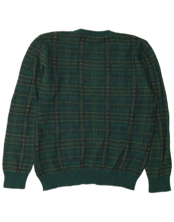 Benetton Jersey De Cuello Redondo Hombre XL Lana A Cuadros Verde