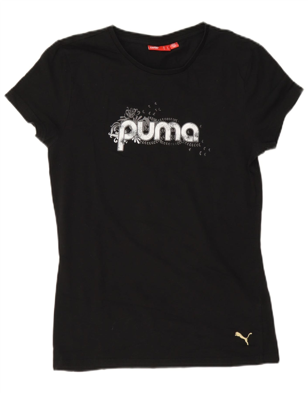 Puma Mujer Regular Graphic Camiseta Top UK 12 Mediano Negro Algodón