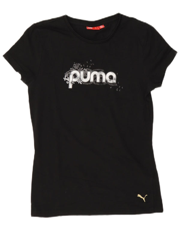 Puma Mujer Regular Graphic Camiseta Top UK 12 Mediano Negro Algodón
