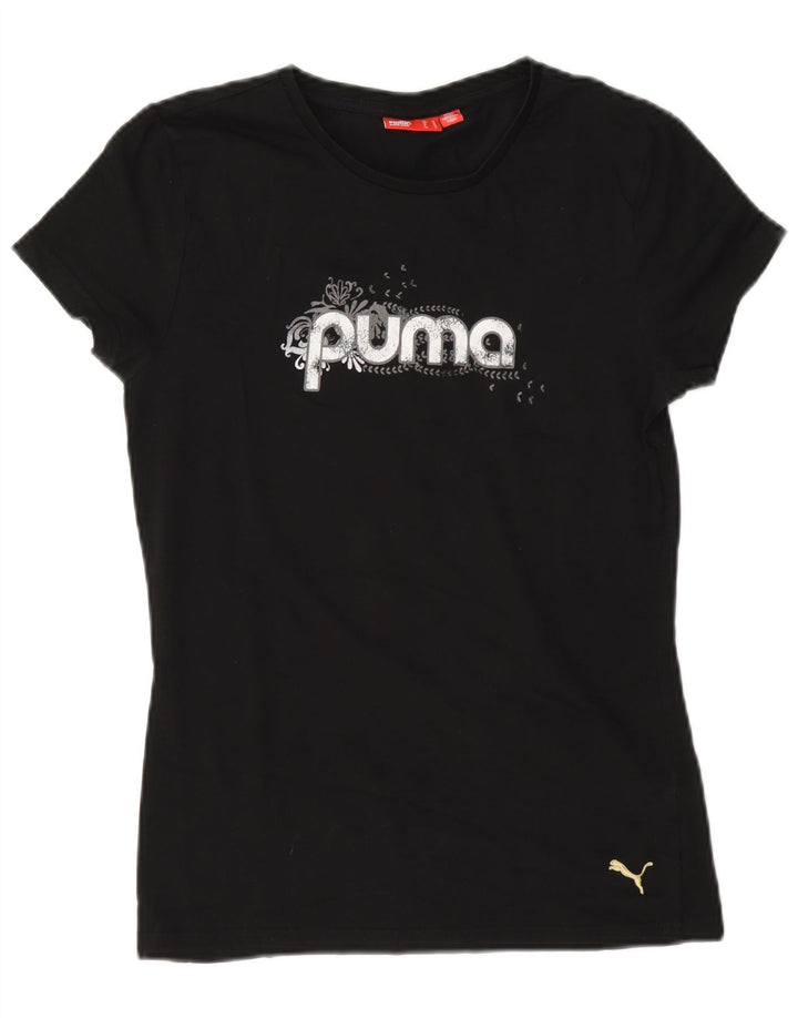Puma Mujer Regular Graphic Camiseta Top UK 12 Mediano Negro Algodón