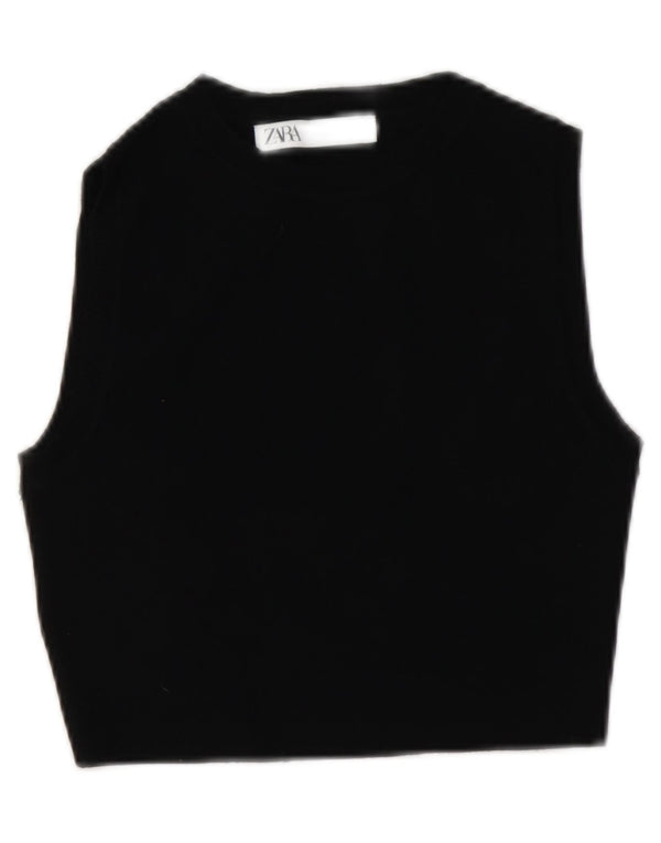 Zara Mujer Crop Vest Top UK 42 Medium Viscosa Negra