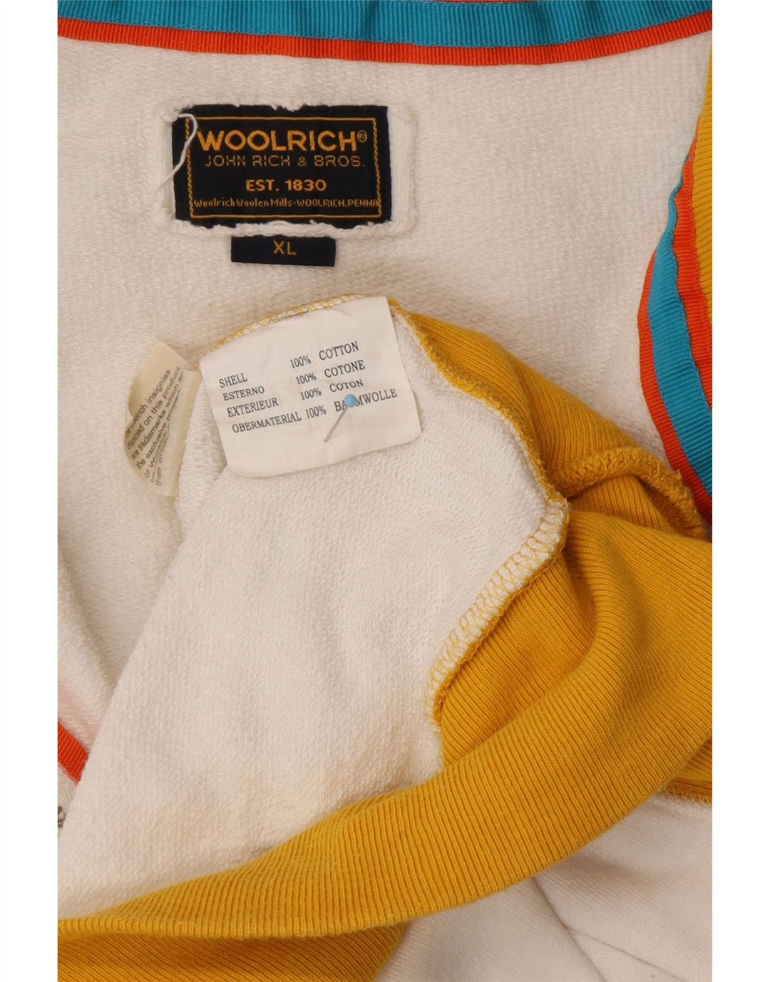 WOOLRICH Chaqueta superior de chándal con gráfico para hombre XL Algodón blanco con bloques de color