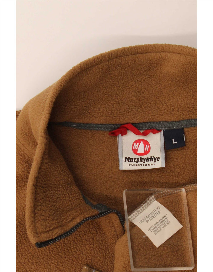 Murphy & Nye Jersey de forro polar con cuello y cremallera para hombre, tamaño grande, poliéster beige