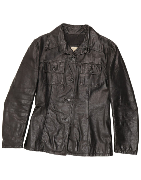 Vintage mujer chaqueta de cuero Reino Unido 10 pequeño cuero negro