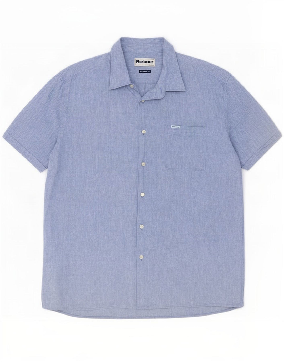Camisa Barbour Hombre Manga Corta Regular Fit Lino Azul Grande