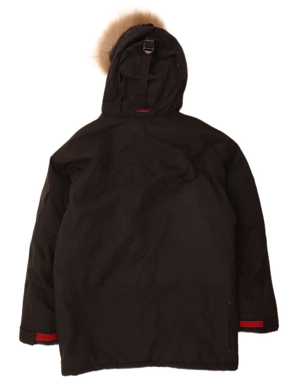 Vintage hombres con capucha Parka chaqueta Reino Unido 38 mediano negro nylon
