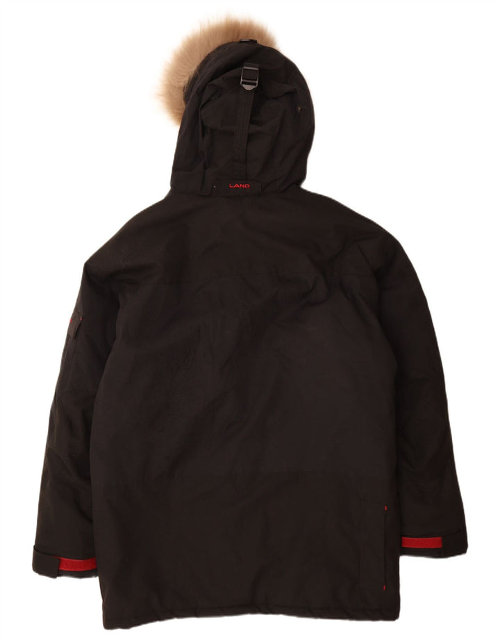 Vintage hombres con capucha Parka chaqueta Reino Unido 38 mediano negro nylon