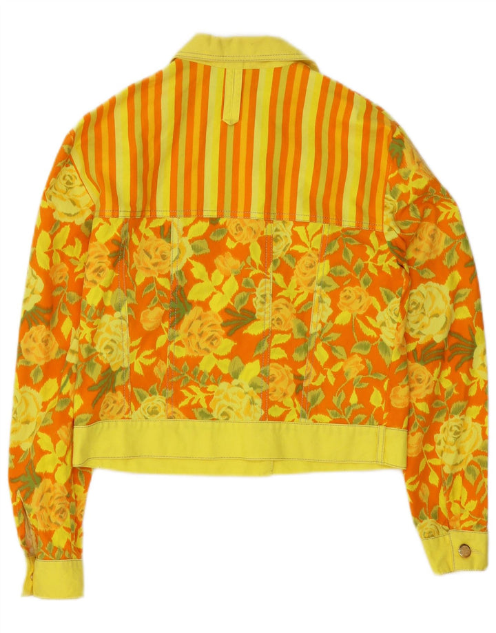 Vintage mujer crop bomber chaqueta EU 38 algodón floral amarillo medio