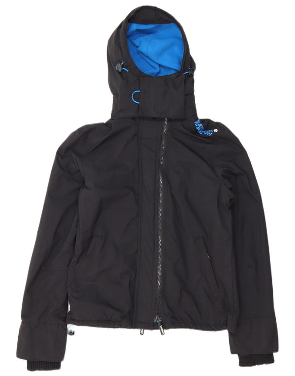 SUPERDRY Chaqueta cortavientos con capucha para mujer, talla 40, color negro