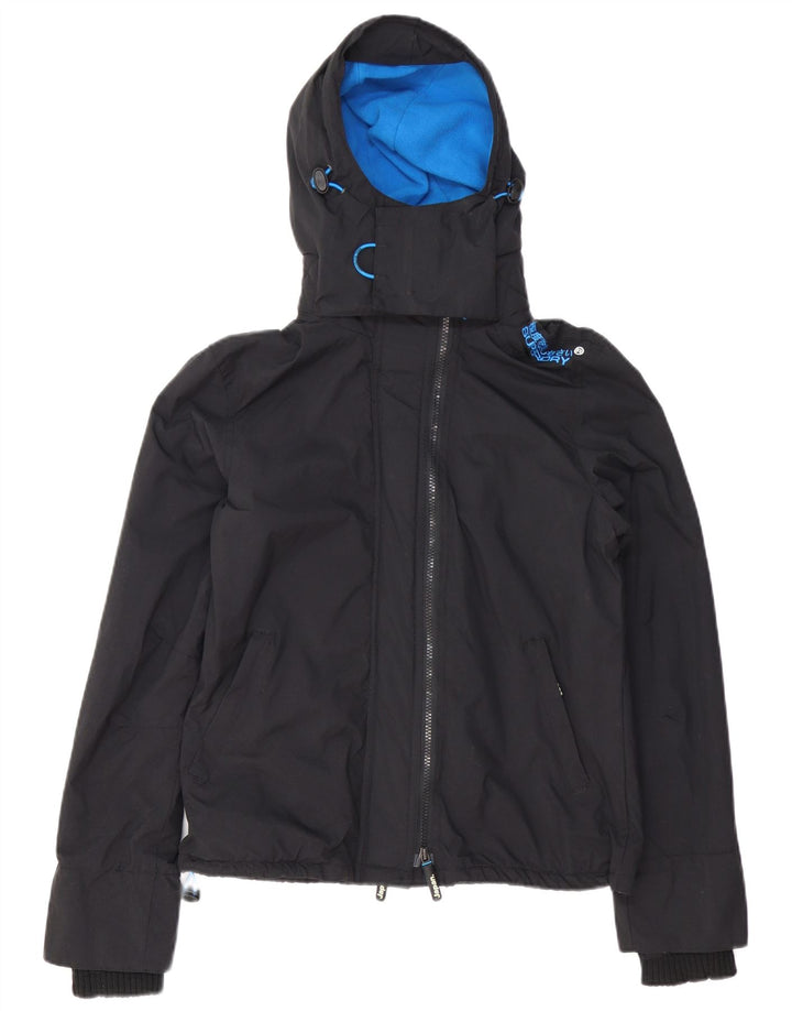 SUPERDRY Chaqueta cortavientos con capucha para mujer, talla 40, color negro