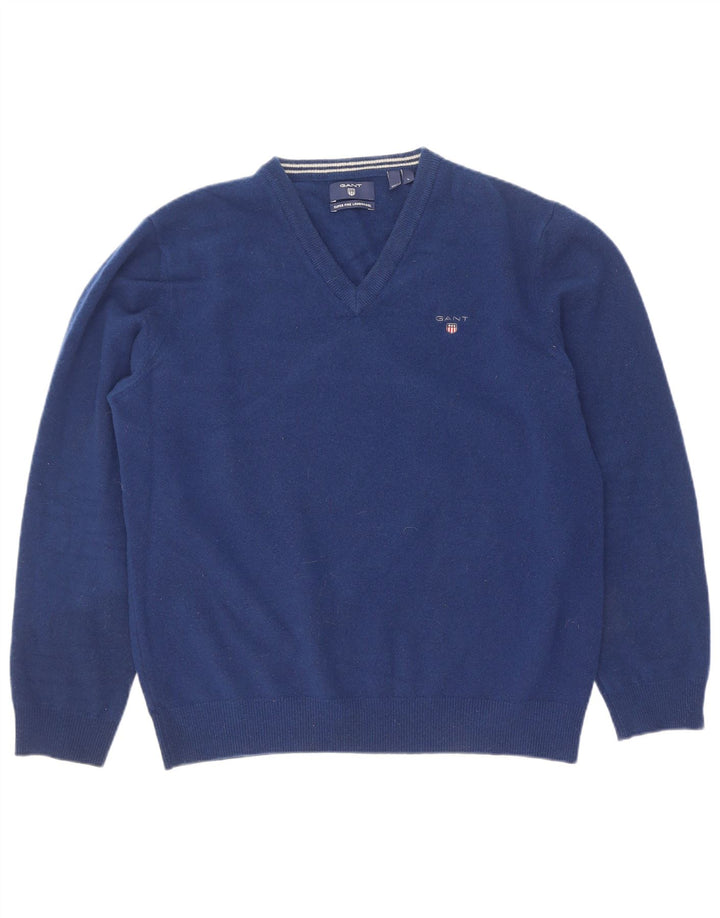 Gant Jersey con cuello en V para mujer UK 44 Large Blue Lambswool