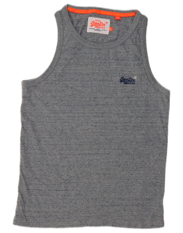 SUPERDRY Camiseta sin mangas para hombre de algodón moteado gris grande