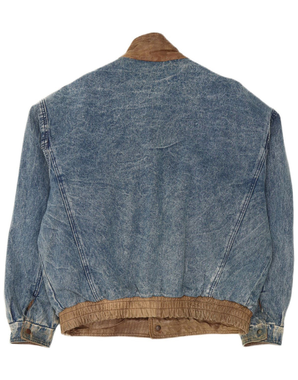 Vintage hombres reversible chaqueta de mezclilla IT 50 cuero azul grande