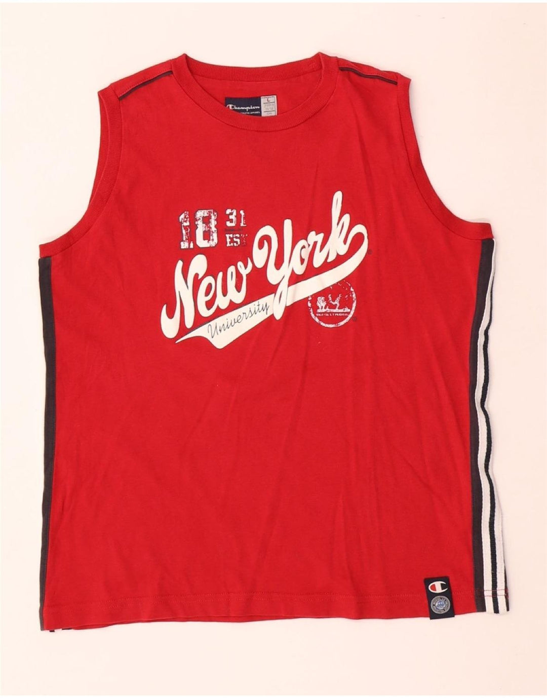 CHAMPION Camiseta sin mangas estampada para niños 11-12 años Grande Rojo Colorblock Algodón