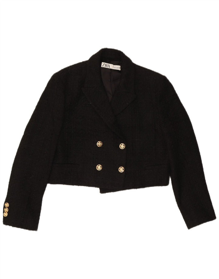 Zara Chaqueta tipo blazer corta con doble botonadura para mujer UK 46 Grande Poliéster negro