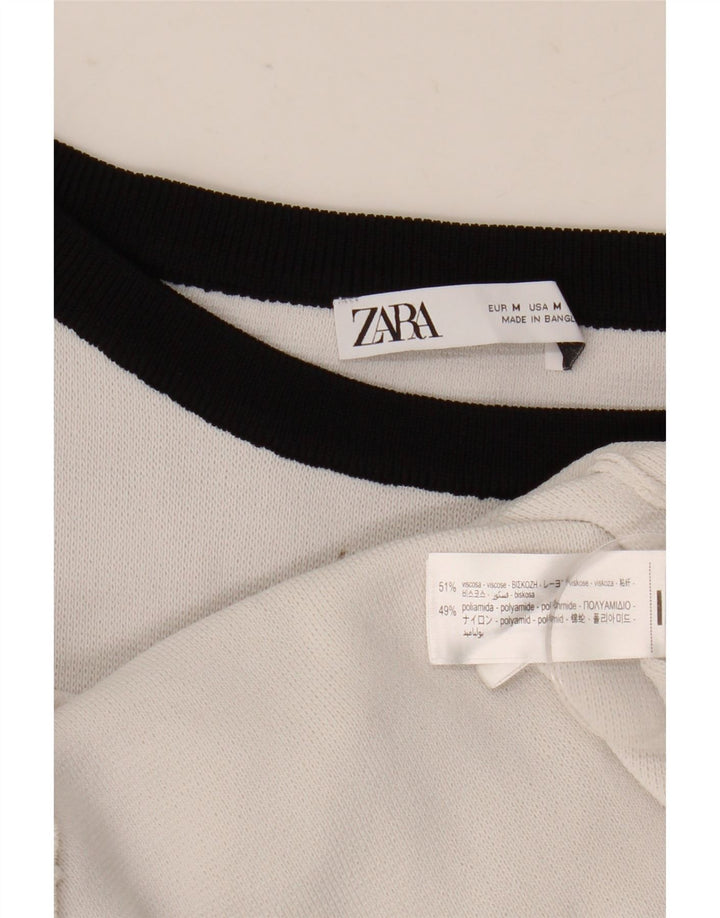 Zara Vestido Acampanado Sin Mangas para Mujer UK 44 Viscosa Blanca Mediana