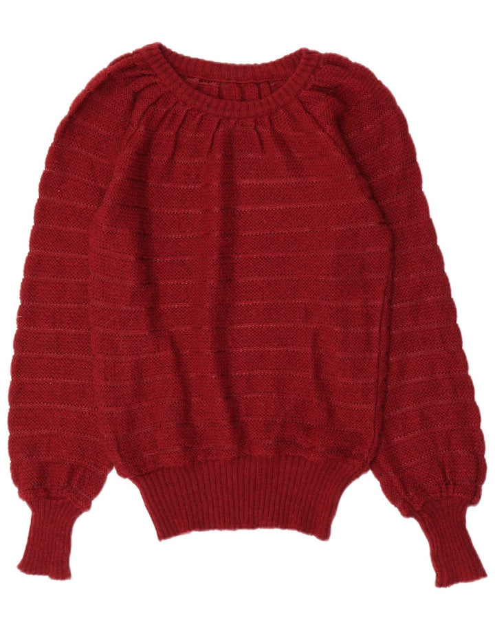 VINTAGE Mujer Barco Cuello Jersey Suéter Reino Unido 12 Granate Medio