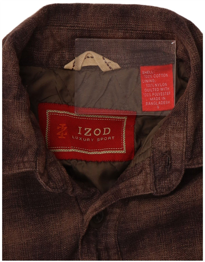 IZOD Camisa de franela de leñador para hombre, algodón a cuadros marrón pequeño