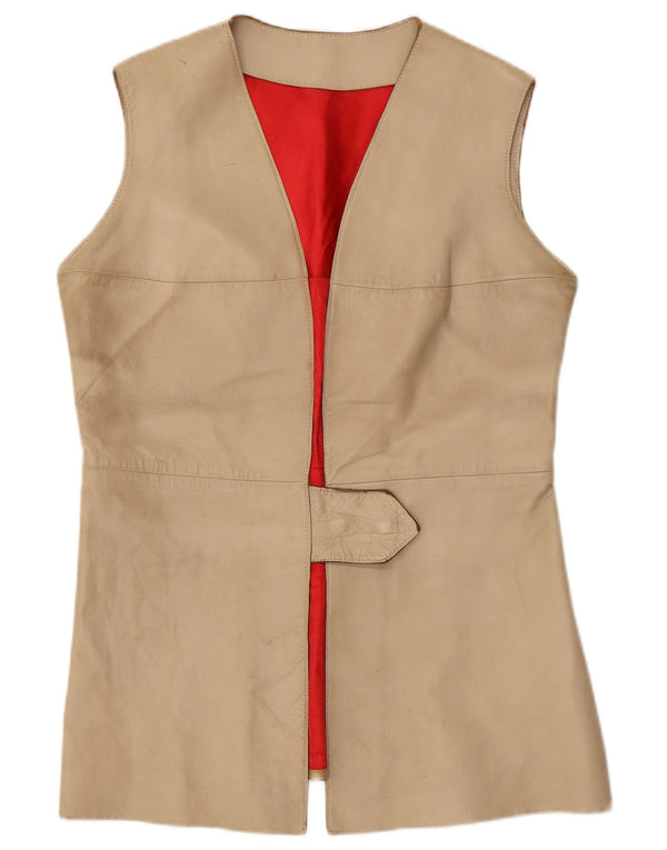 Chaleco de cuero vintage para mujer IT 38 XS Beige