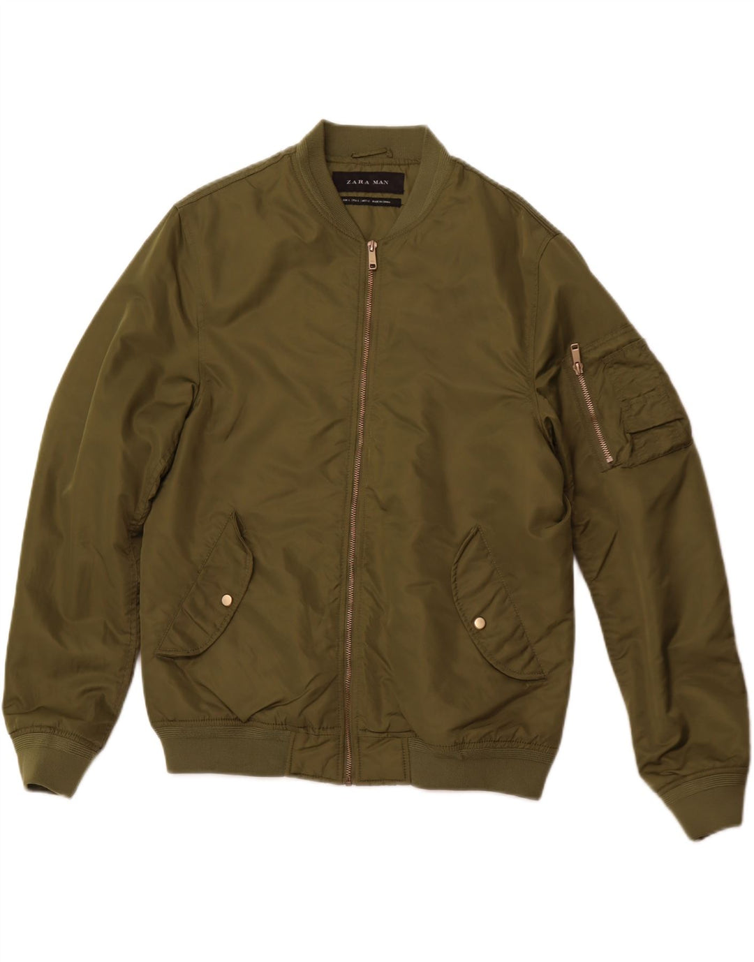 ZARA Chaqueta de aviador de vuelo con gráfico de aventura para hombre UK 40 Large Nylon verde