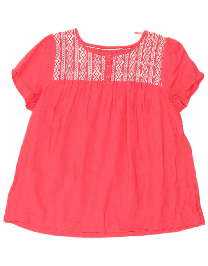 Marks & Spencer Blusa para Mujer Top UK 46 Grande Lino Geométrico Rosa