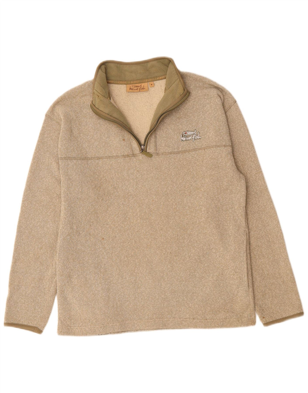 WEIRD FISH Sudadera con Cuello y Cremallera para Hombre Jersey Medio Beige Poliéster