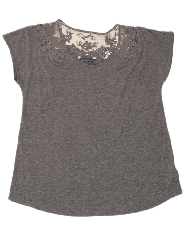 Marks & Spencer Blusa para mujer Top UK 44 Poliéster floral gris grande