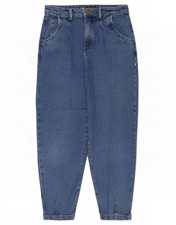 Zara Jeans Cónicos De Cintura Alta Con Globos Para Mujer EU 34 2XS W24 L26 Algodón Azul
