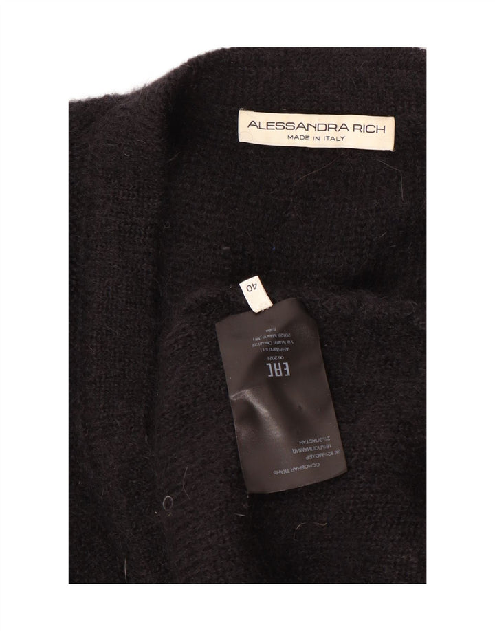 Alessandra Rich Suéter tipo cárdigan extragrande para mujer IT 40 Small Black Mohair