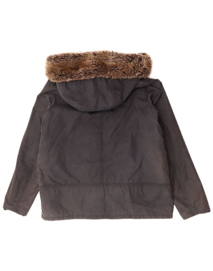 BARBOUR Chaqueta encerada extragrande con capucha para mujer Reino Unido 12 Algodón azul marino mediano