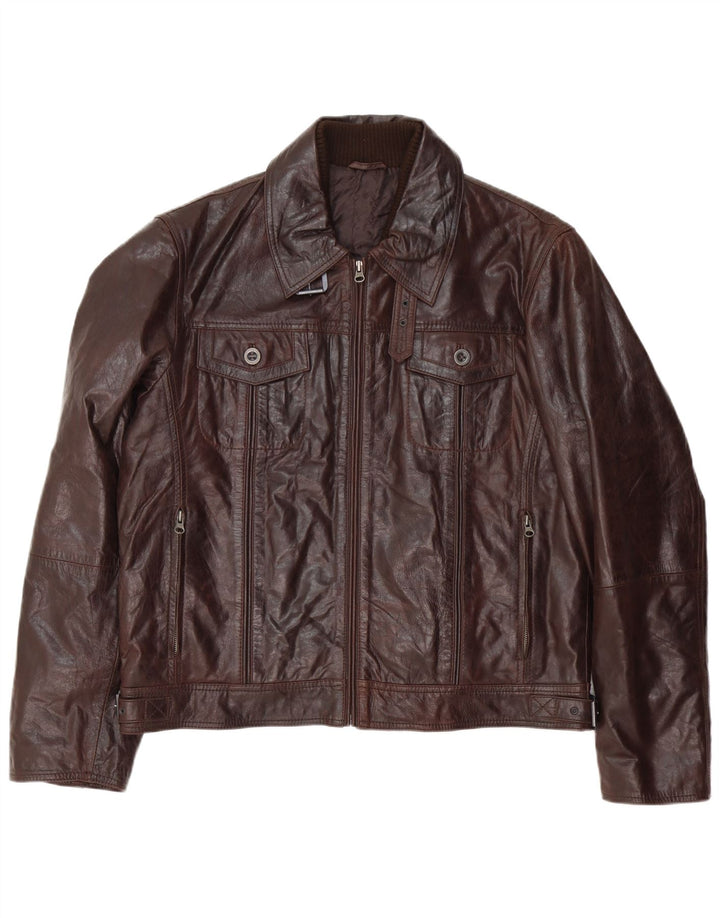 Vintage hombres bombardero chaqueta de cuero IT 54 2XL cuero marrón