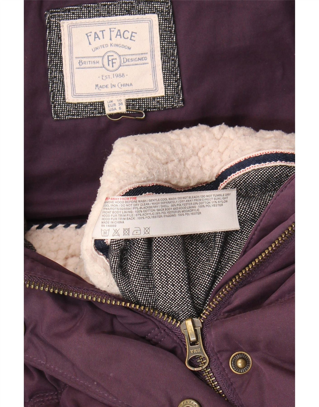 Chaleco acolchado con capucha extragrande para mujer de Fat Face UK 40 Pequeño Poliéster morado