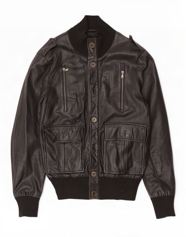 Squero Chaqueta de cuero militar para hombre UK 36 Small Black