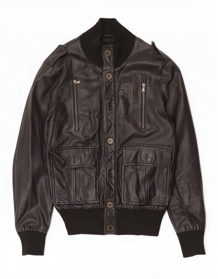 Squero Chaqueta de cuero militar para hombre UK 36 Small Black