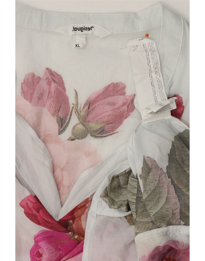 DESIGUAL Blusa corta con volantes en la parte delantera para mujer UK 40 XL Algodón floral blanco