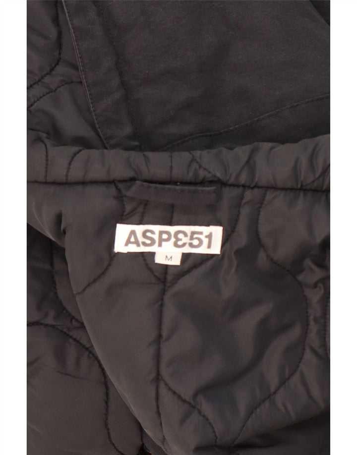 Vintage mujer con capucha Parka chaqueta Reino Unido 14 poliamida negra mediana