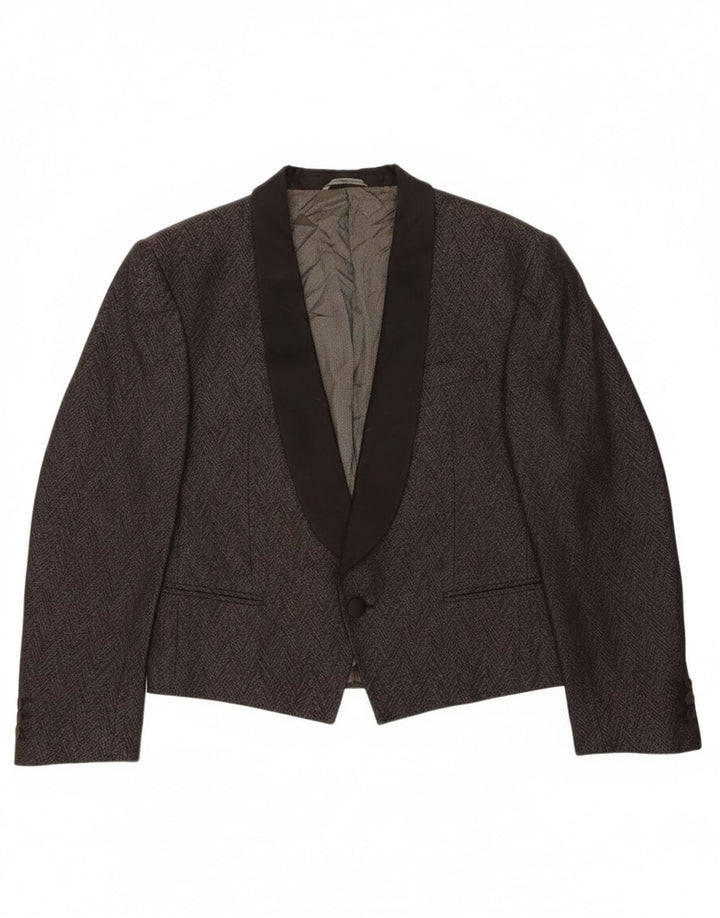 QUANTAS Womens 1 Button Blazer Jacket IT 48 XL Grey Herringbone Silk