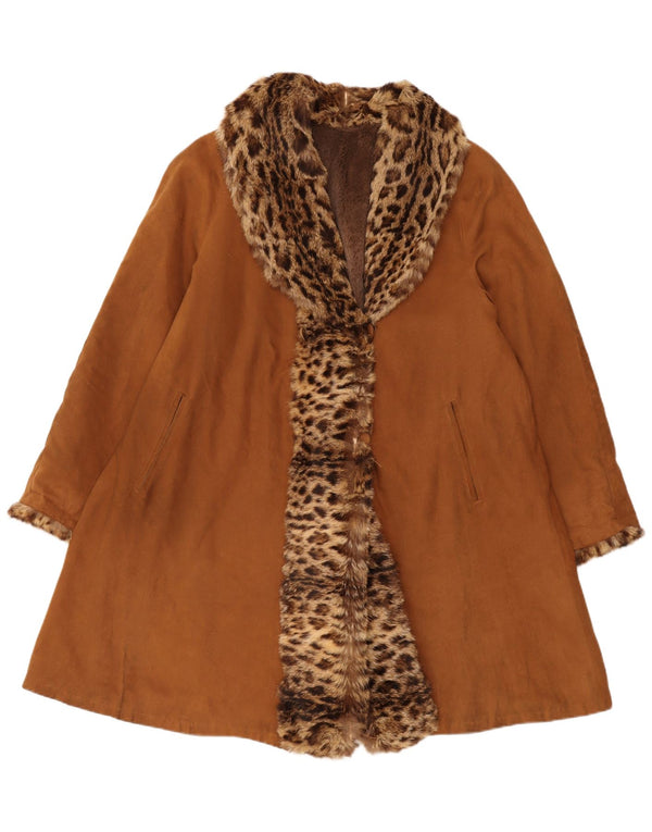 Vintage mujer abrigo de piel de gran tamaño Reino Unido 16 estampado animal marrón grande