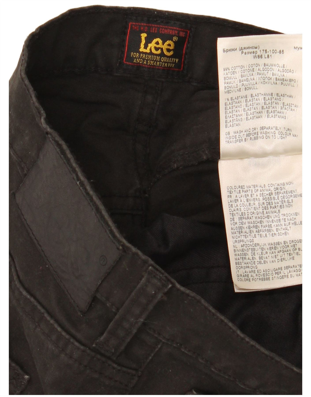 LEE Mens Daren Zip Fly Pantalones Casuales Rectos W34 L32 Algodón Negro