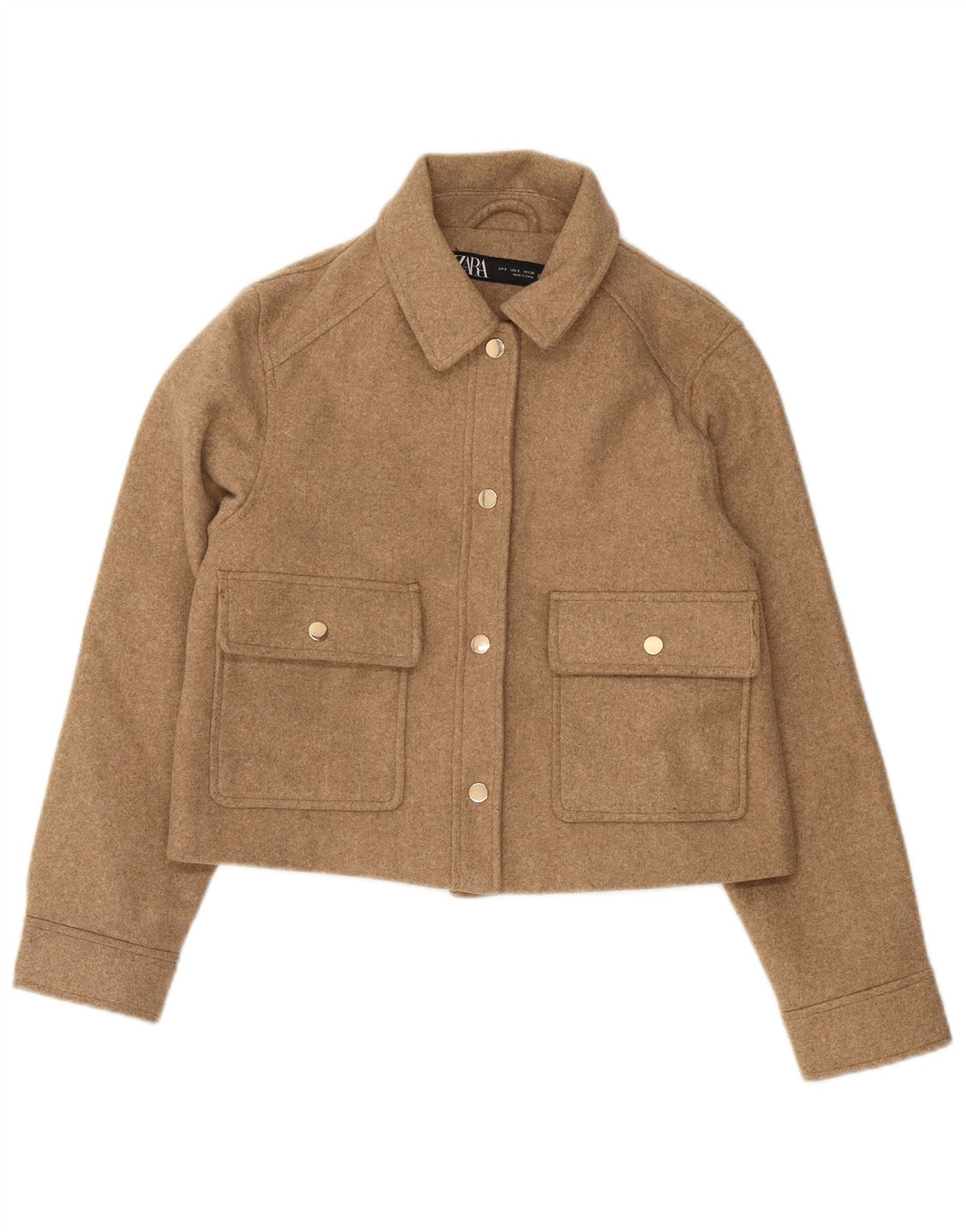Zara Mujer Bomber Jacket UK 10 Small Marrón Poliéster