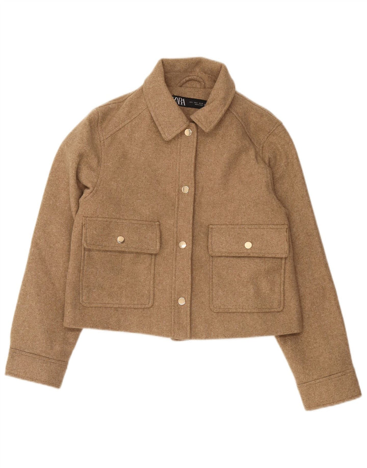 Zara Mujer Bomber Jacket UK 10 Small Marrón Poliéster