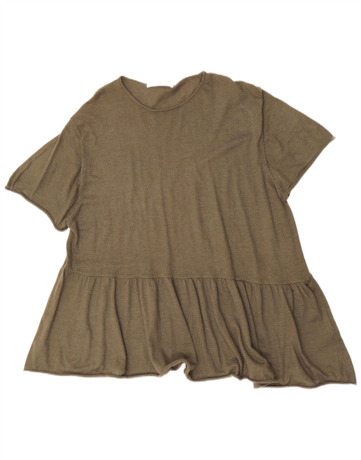 ZARA Vestido tipo jersey de manga corta extragrande para mujer UK 44 Medium Khaki