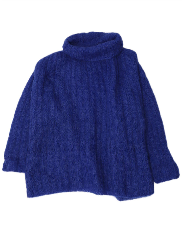 Vintage mujer oversize roll cuello jersey suéter Reino Unido 12 azul medio