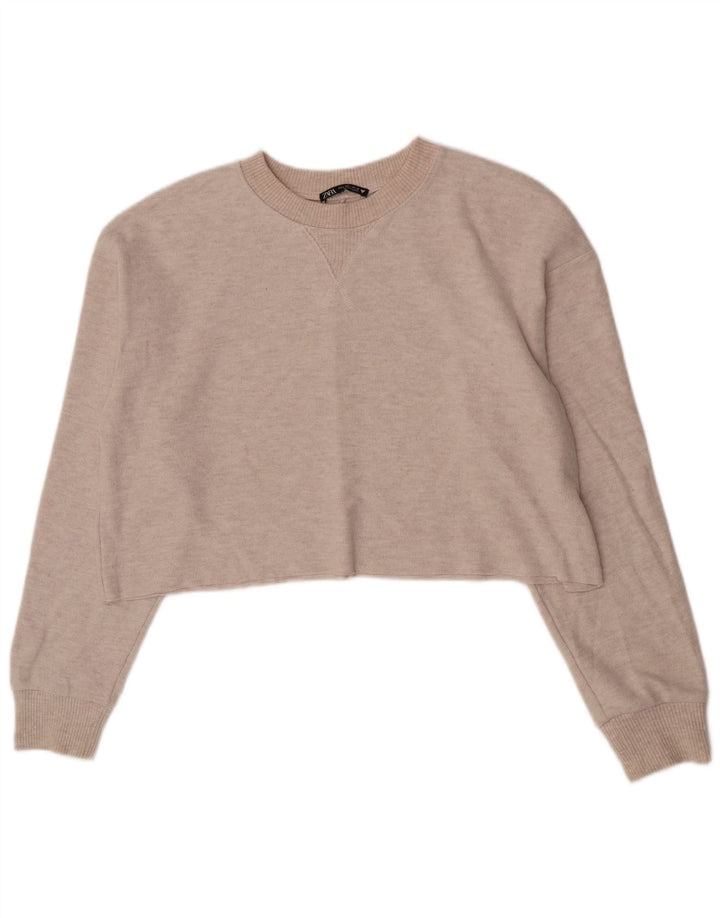 Zara Mujer Crop Top Manga Larga UK 46 Grande Poliéster Beige