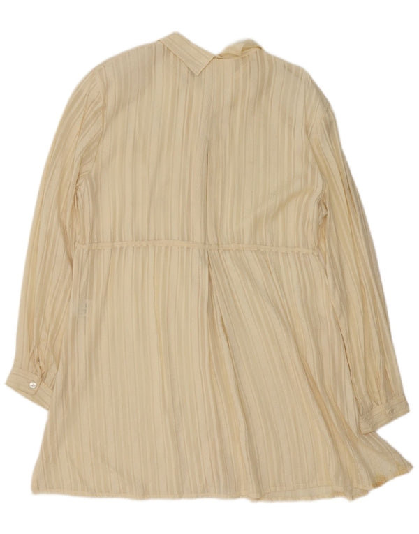 Vintage mujer vestido de camisa de gran tamaño Reino Unido 14 seda de rayas amarillas medianas